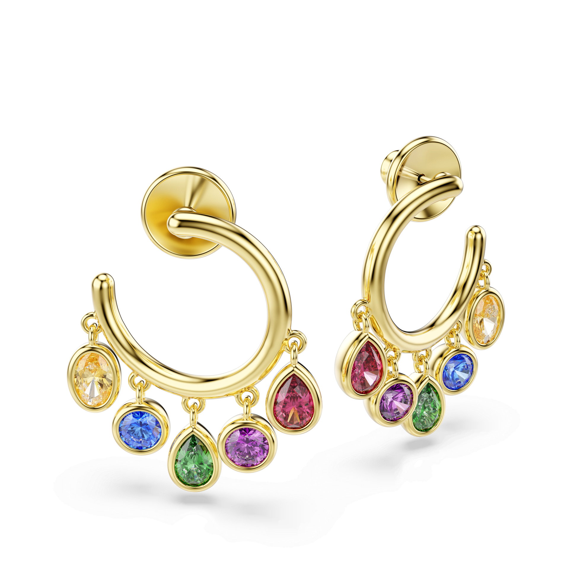 Imber hoop earrings, Mixed cuts, Multicolored, 18K gold finish