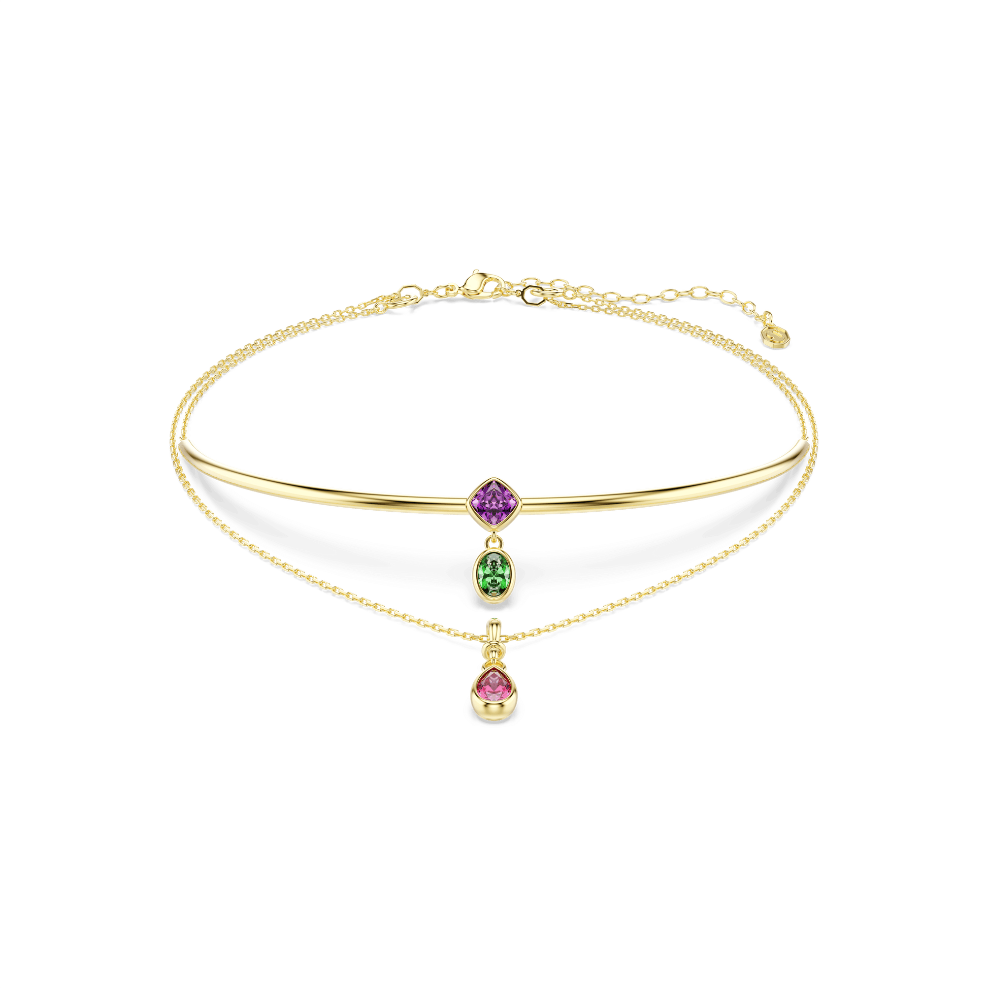 Imber layered necklace, Mixed cuts, Multicolored, 18K gold finish