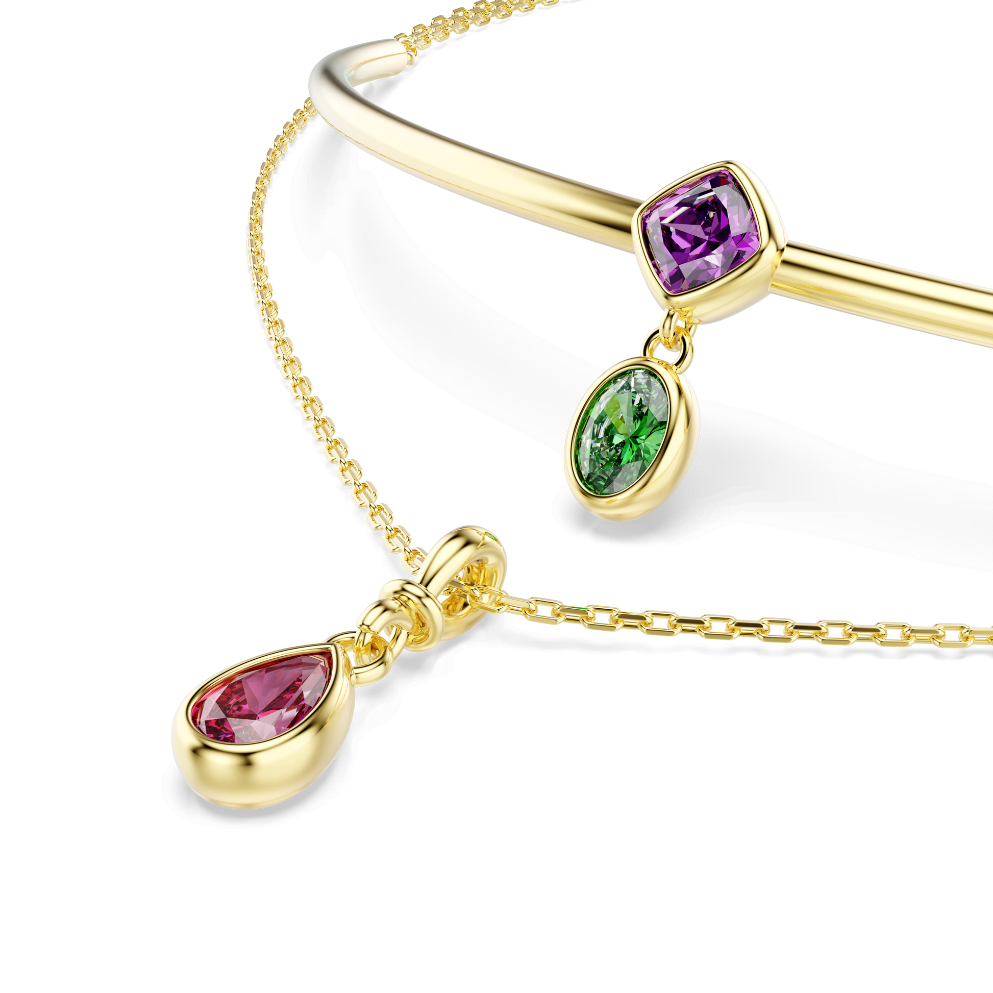 Imber layered necklace, Mixed cuts, Multicolored, 18K gold finish