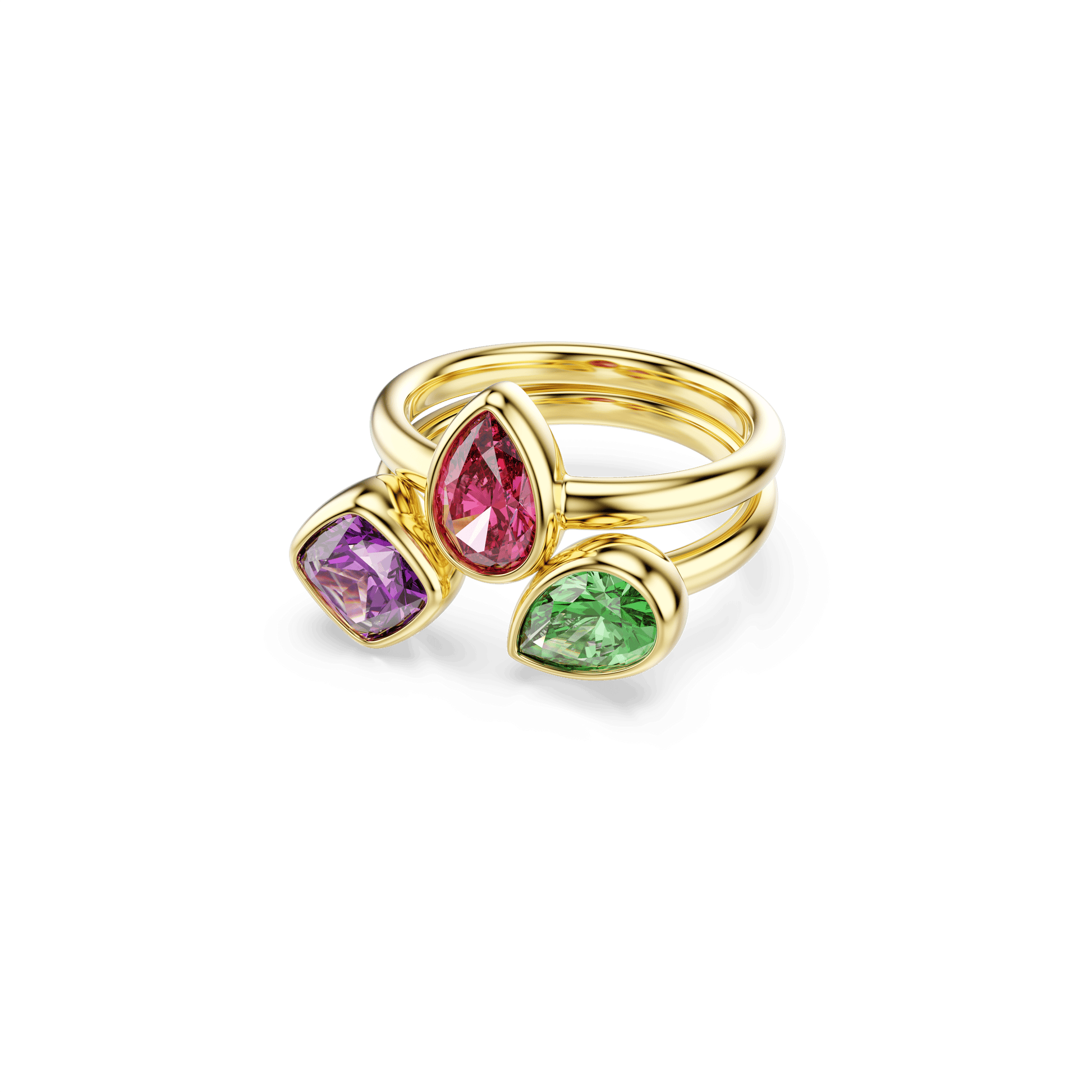 Imber cocktail ring, Set (2), Mixed cuts, Multicolored, 18K gold finish