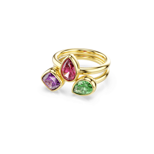 Imber cocktail ring, Set (2), Mixed cuts, Multicolored, 18K gold finish