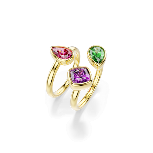 Imber cocktail ring, Set (2), Mixed cuts, Multicolored, 18K gold finish