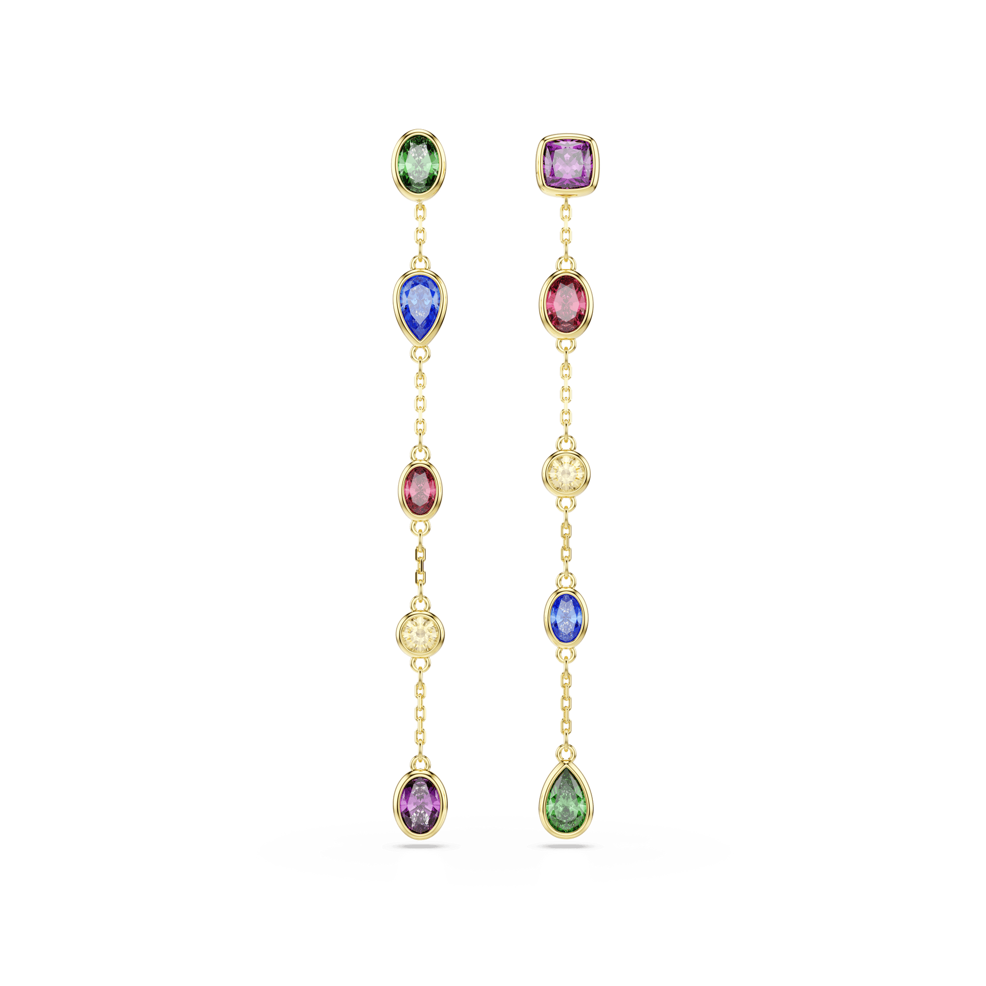 Imber drop earrings, Mixed cuts, Multicolored, 18K gold finish