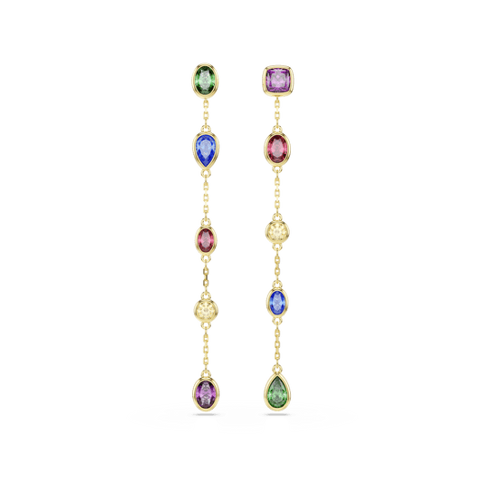 Imber drop earrings, Mixed cuts, Multicolored, 18K gold finish