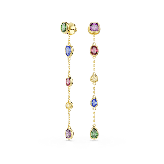 Imber drop earrings, Mixed cuts, Multicolored, 18K gold finish