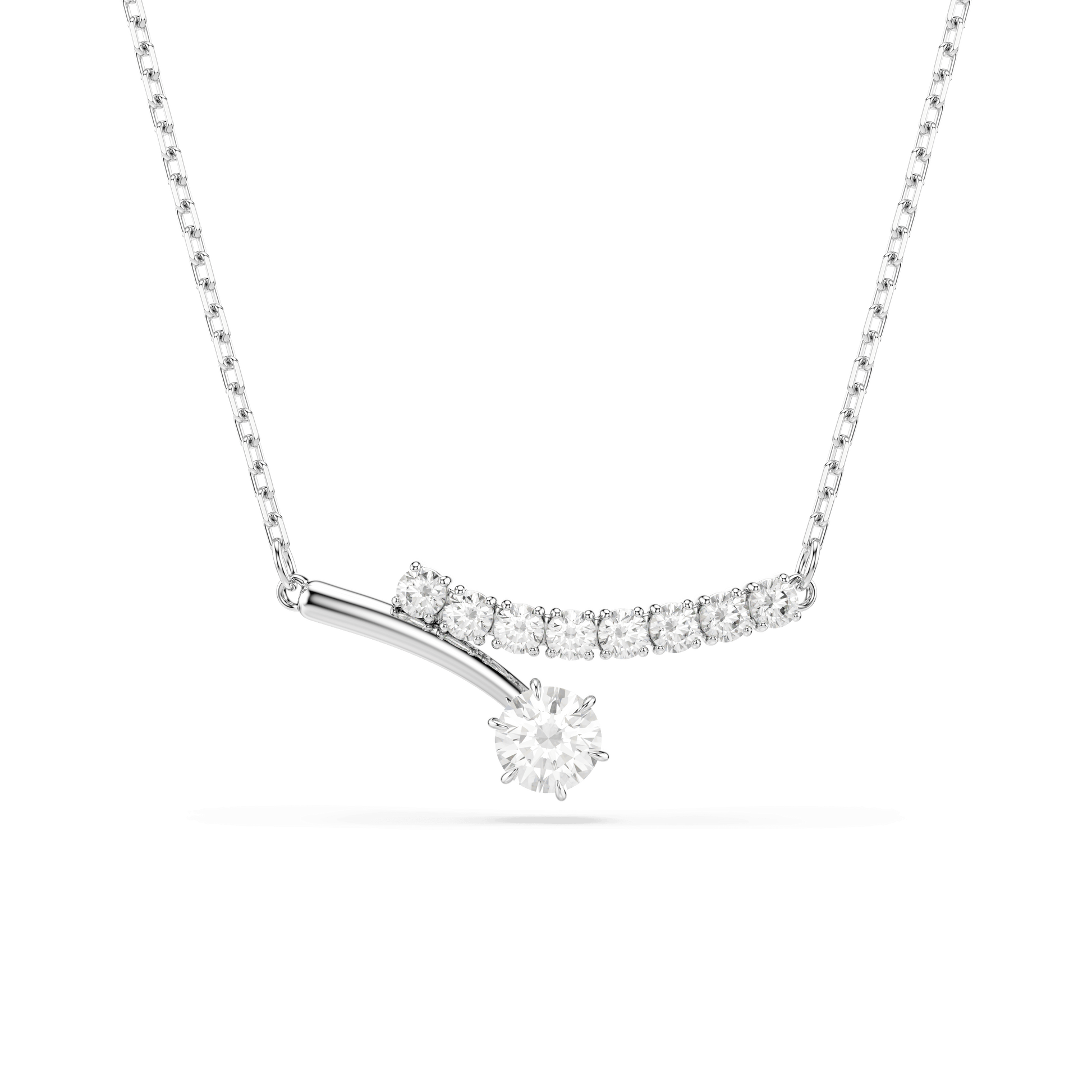 Matrix necklace, Round cut, White, Rhodium plated