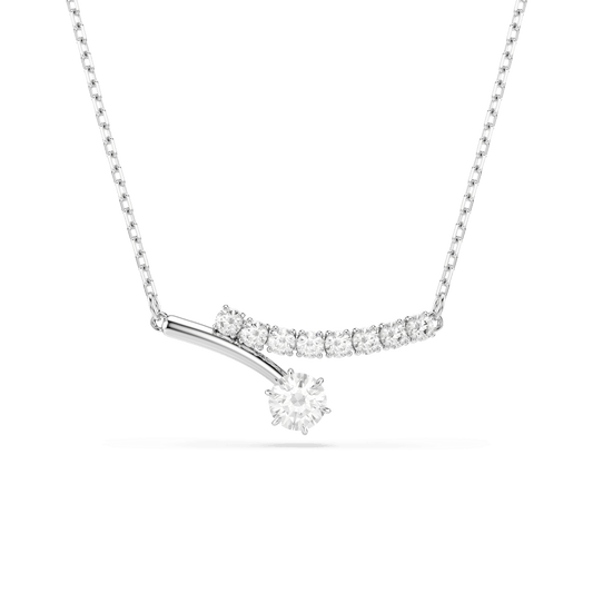 Matrix necklace, Round cut, White, Rhodium plated