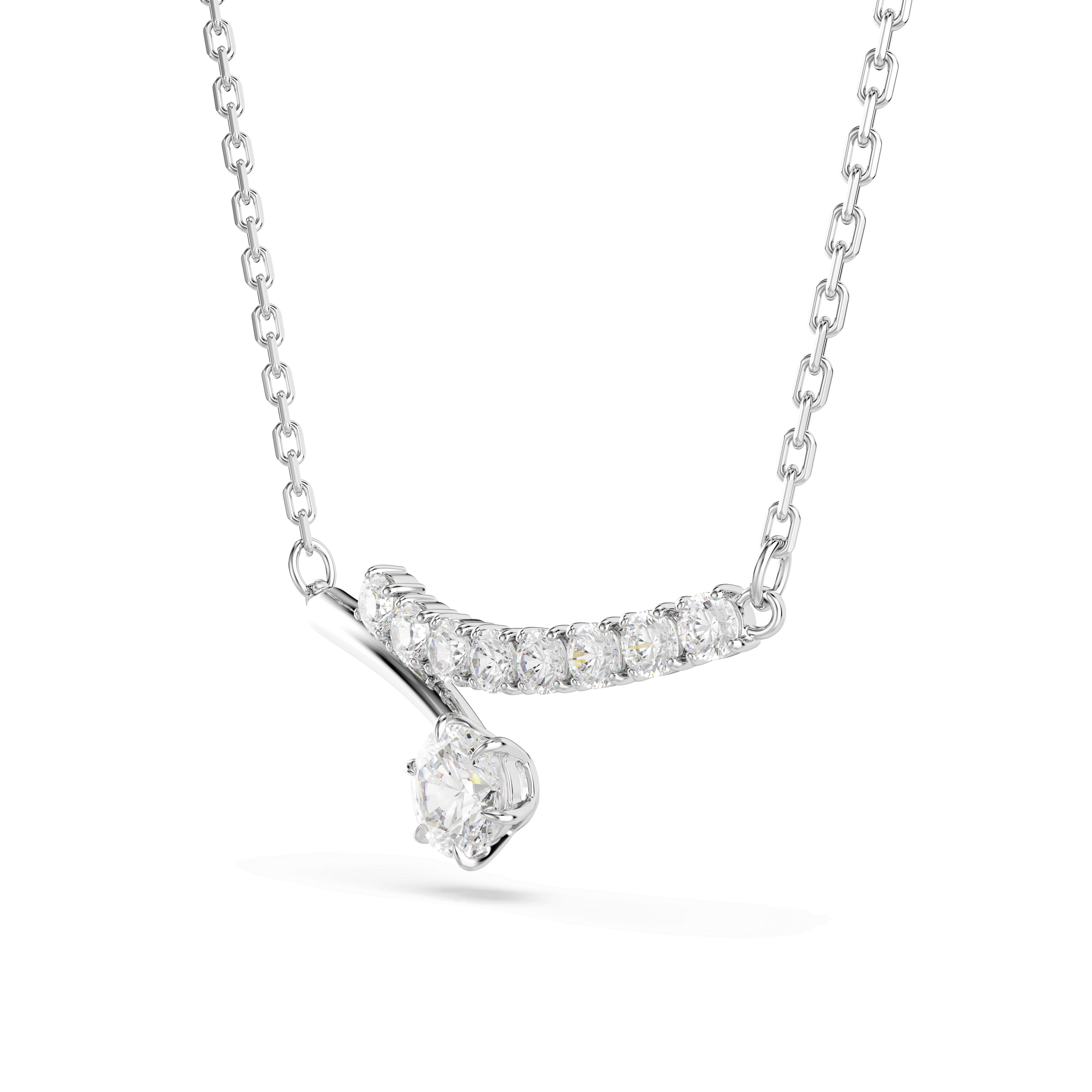 Matrix necklace, Round cut, White, Rhodium plated