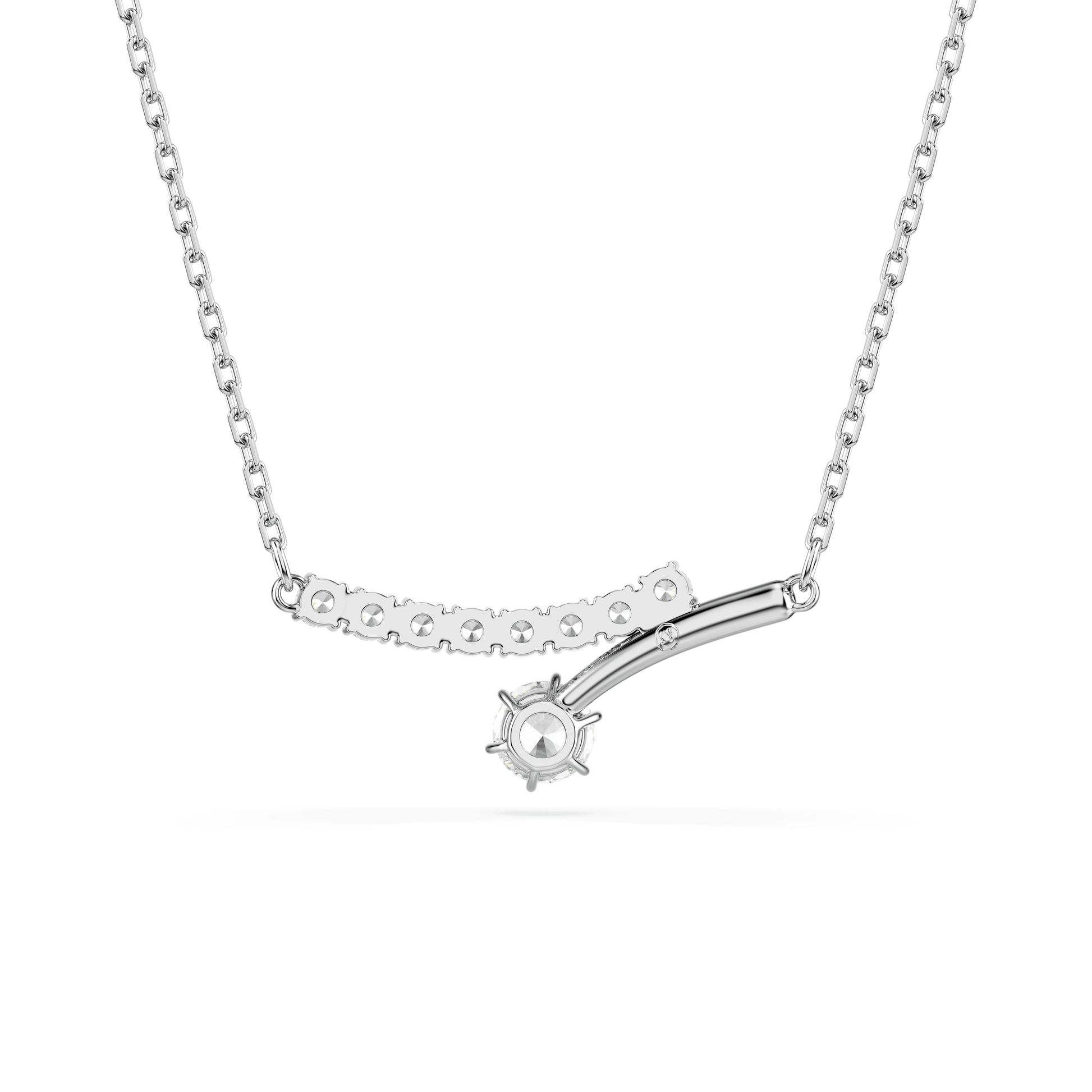 Matrix necklace, Round cut, White, Rhodium plated