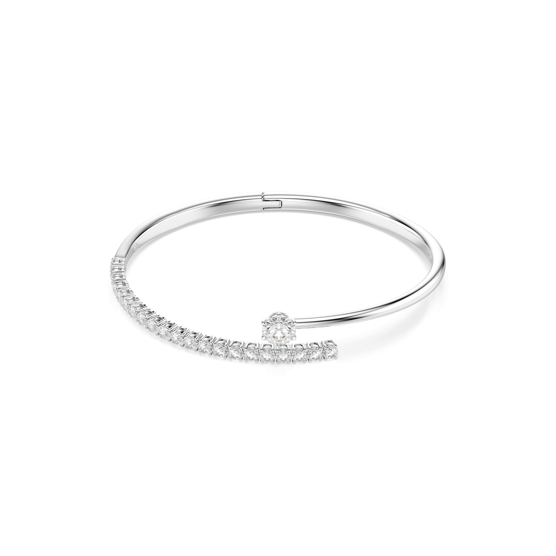 Matrix bangle, Round cut, White, Rhodium plated