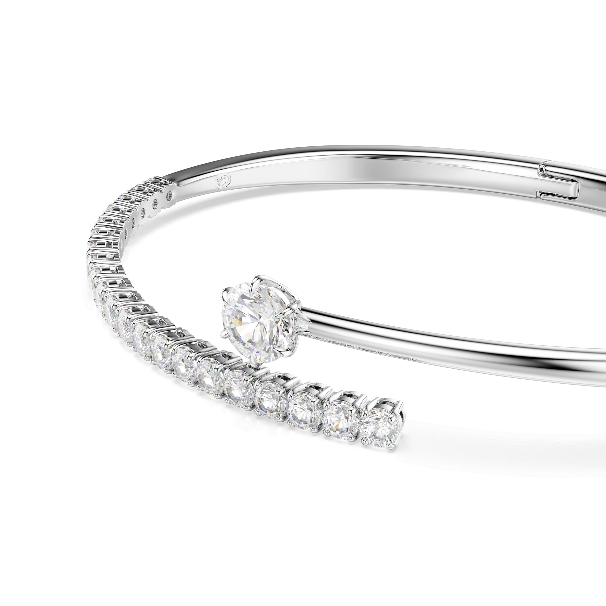 Matrix bangle, Round cut, White, Rhodium plated