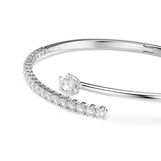 Matrix bangle, Round cut, White, Rhodium plated