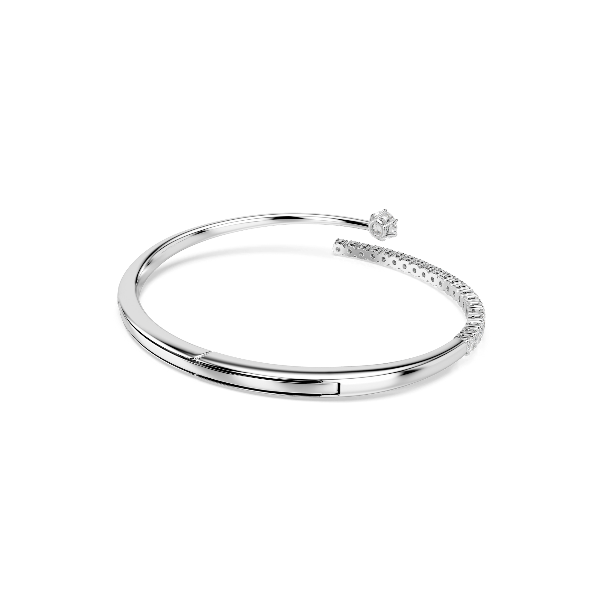 Matrix bangle, Round cut, White, Rhodium plated
