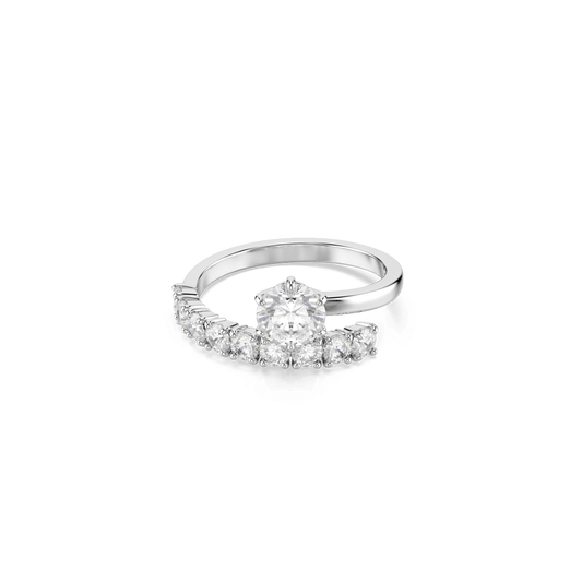 Matrix open ring, Round cut, White, Rhodium plated