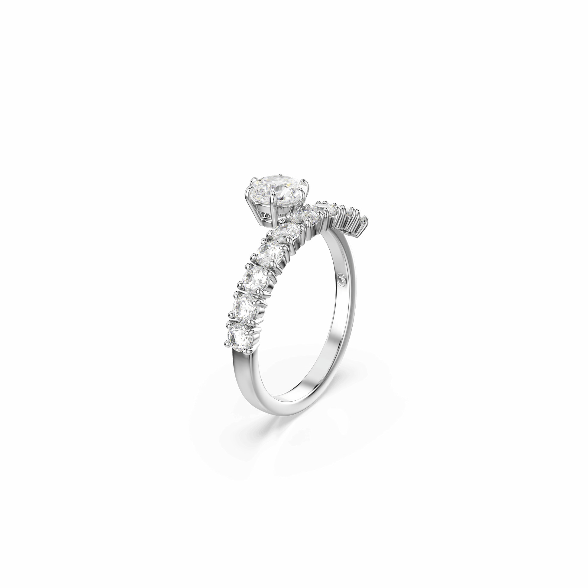 Matrix open ring, Round cut, White, Rhodium plated