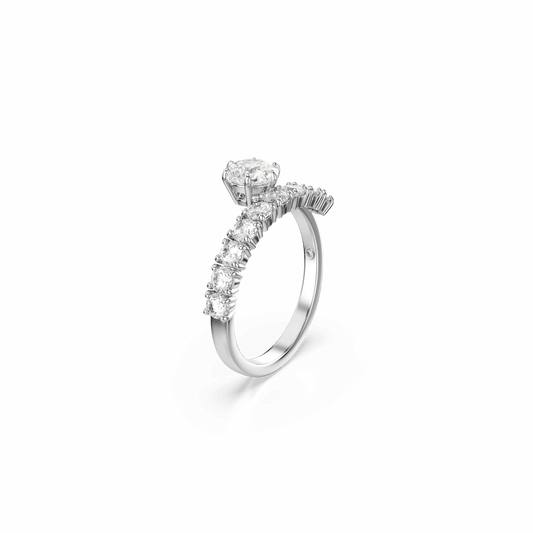 Matrix open ring, Round cut, White, Rhodium plated
