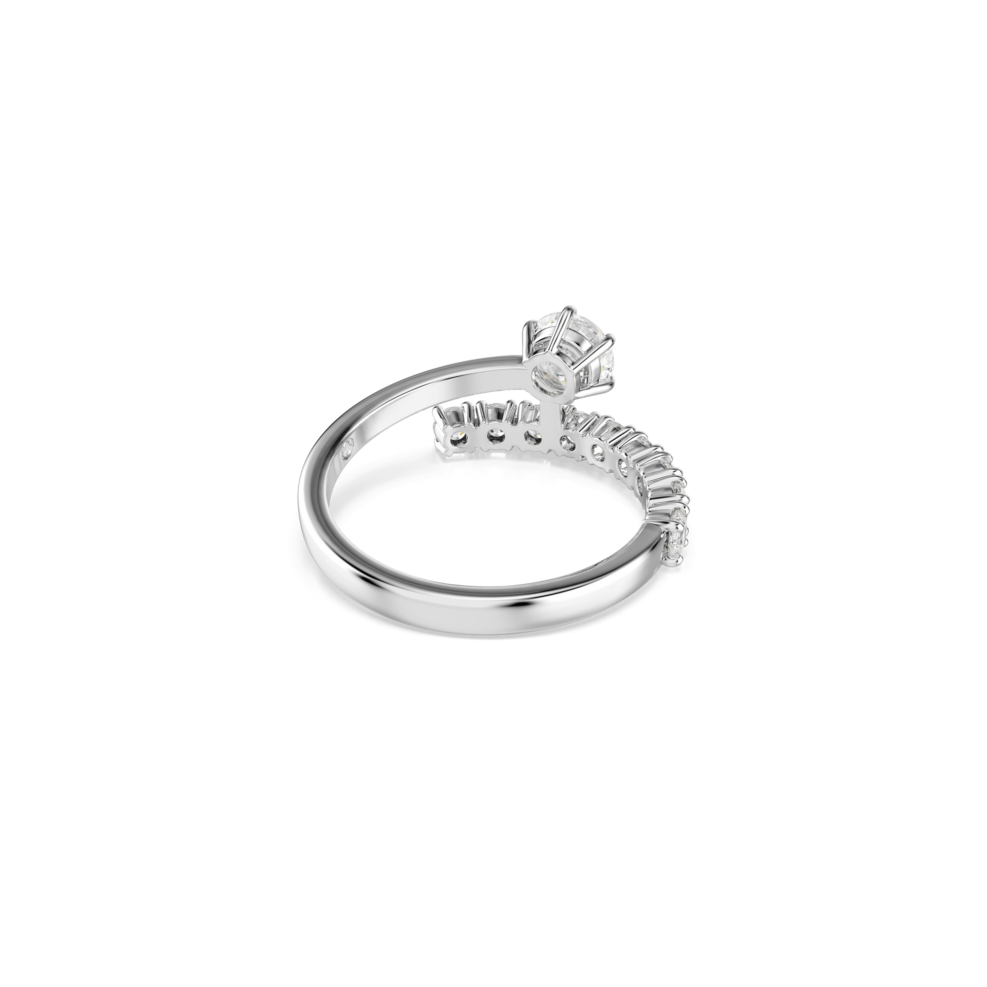Matrix open ring, Round cut, White, Rhodium plated