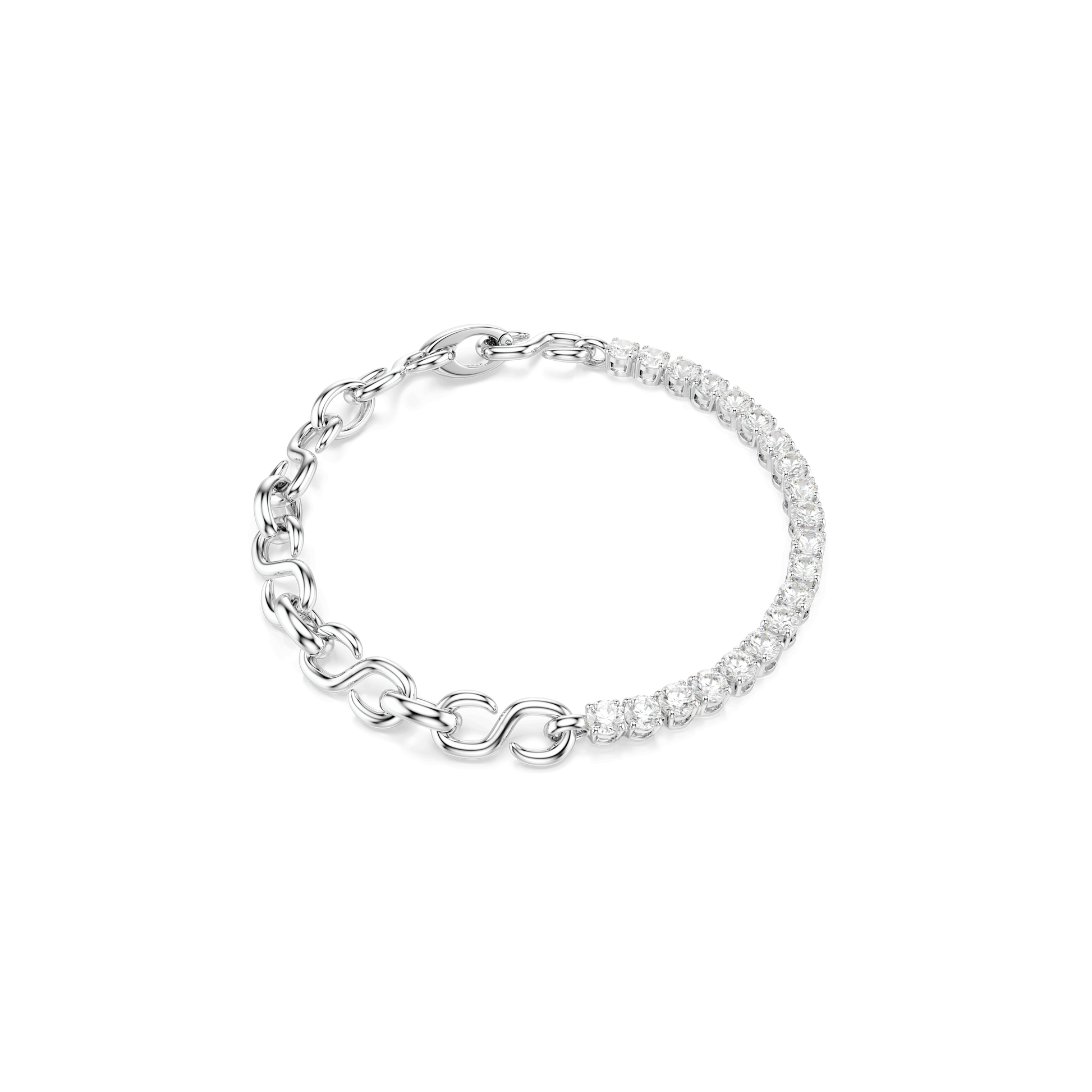 Matrix bracelet, Round cut, White, Rhodium plated