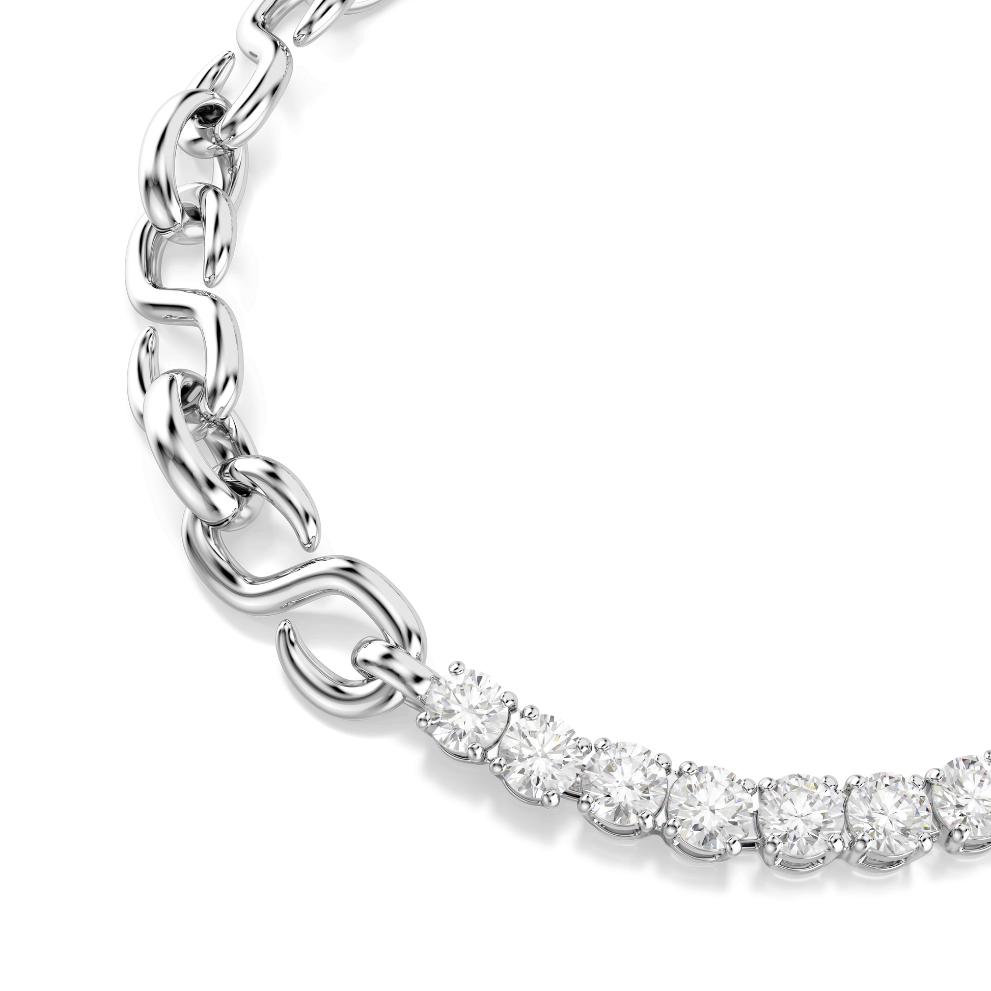 Matrix bracelet, Round cut, White, Rhodium plated