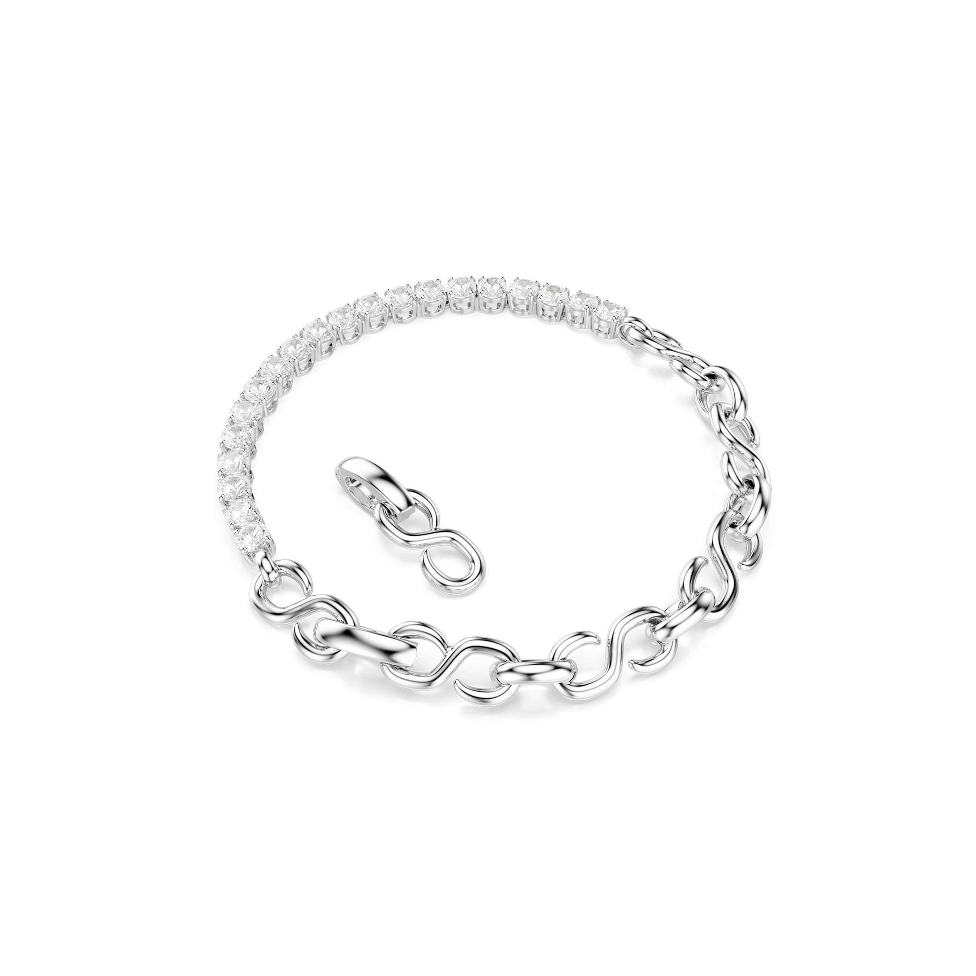 Matrix bracelet, Round cut, White, Rhodium plated