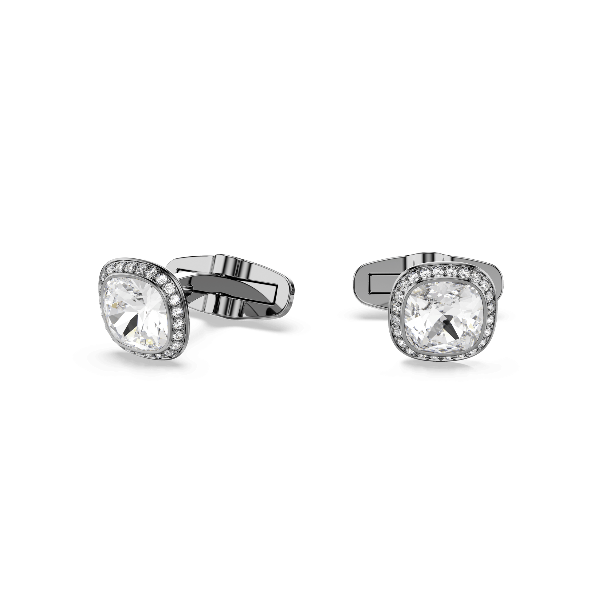 Una Angelic cufflinks, Cushion cut, White, Ruthenium plated