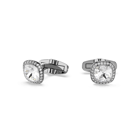 Una Angelic cufflinks, Cushion cut, White, Ruthenium plated