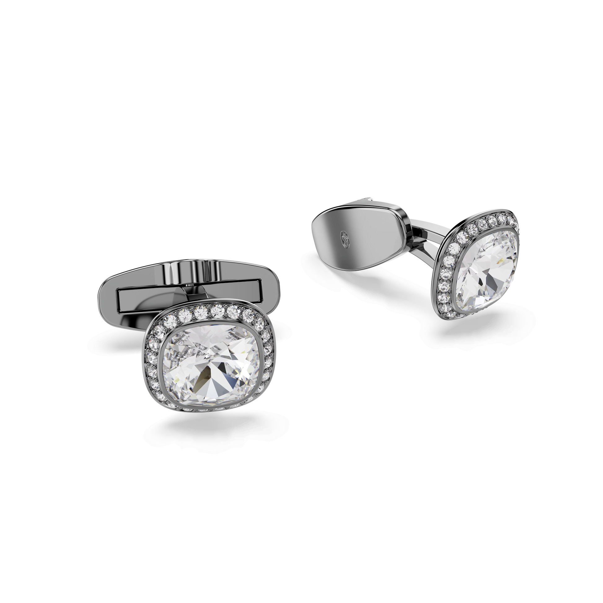 Una Angelic cufflinks, Cushion cut, White, Ruthenium plated