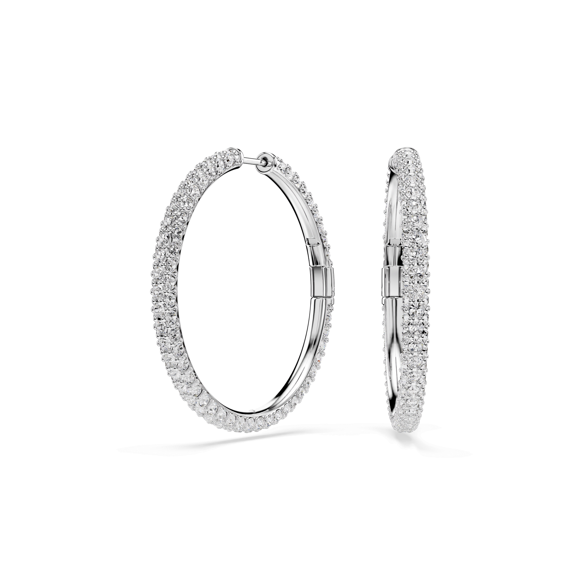 Dextera hoop earrings, Round cut, White, Rhodium plated