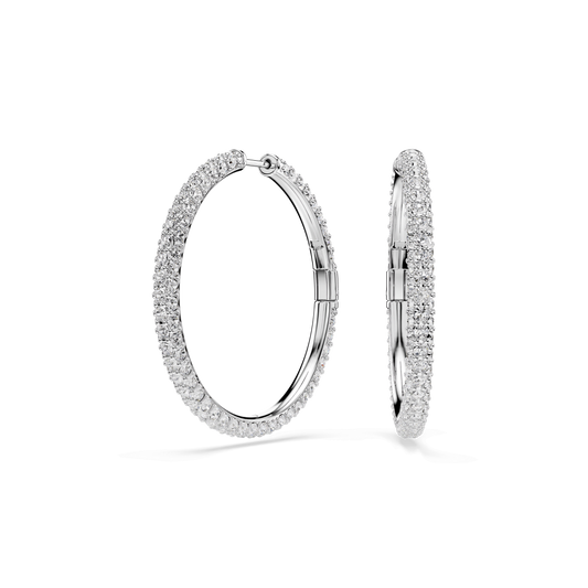 Dextera hoop earrings, Round cut, White, Rhodium plated
