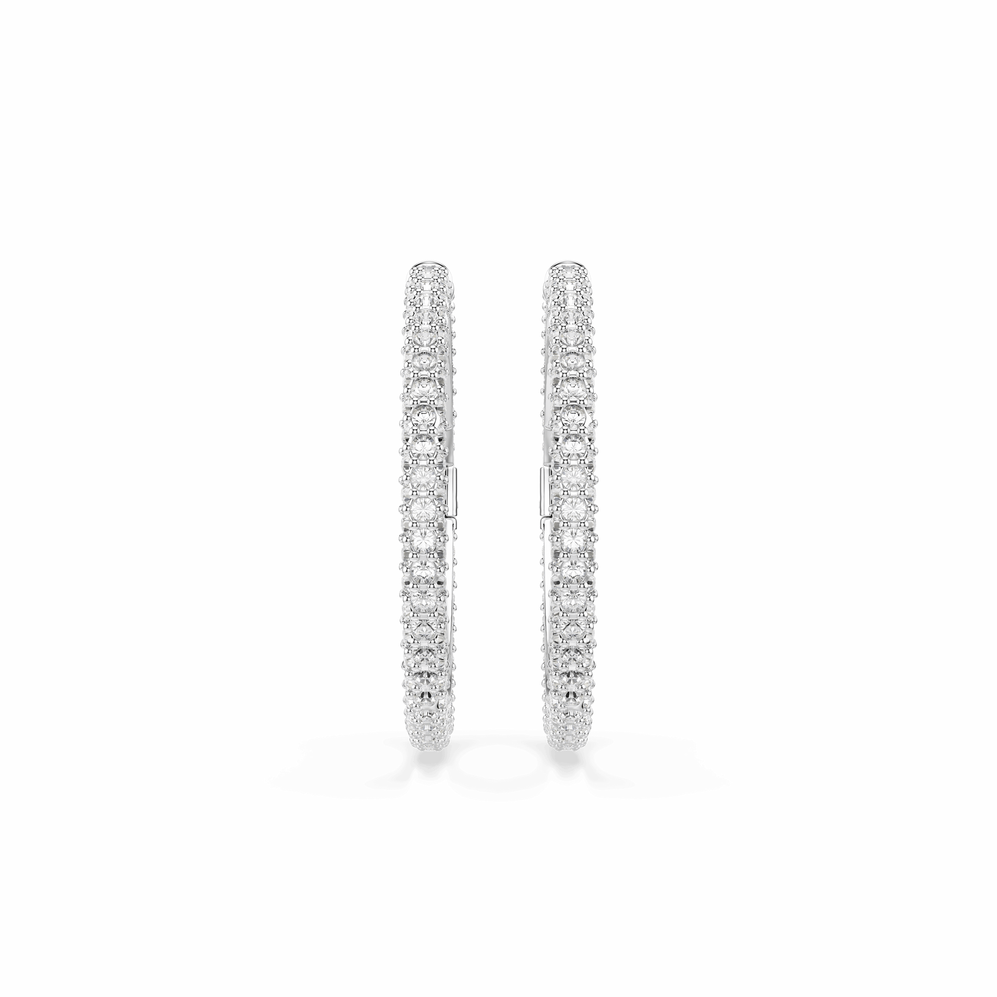 Dextera hoop earrings, Round cut, White, Rhodium plated
