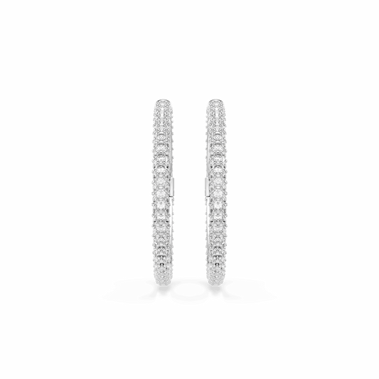 Dextera hoop earrings, Round cut, White, Rhodium plated