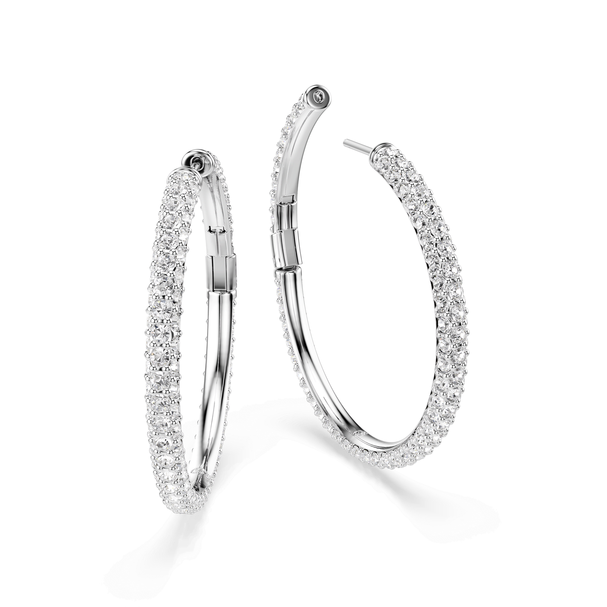 Dextera hoop earrings, Round cut, White, Rhodium plated