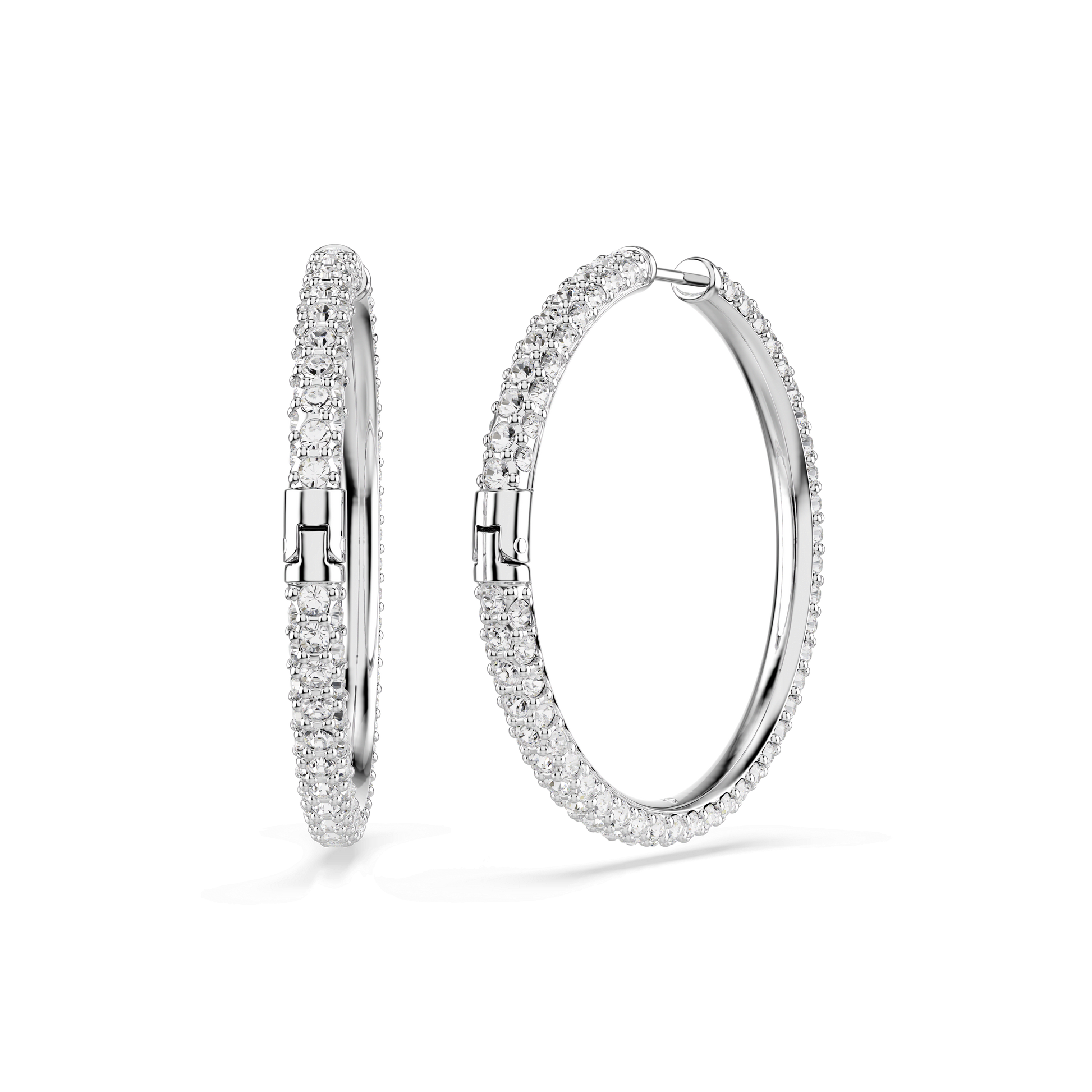 Dextera hoop earrings, Round cut, White, Rhodium plated