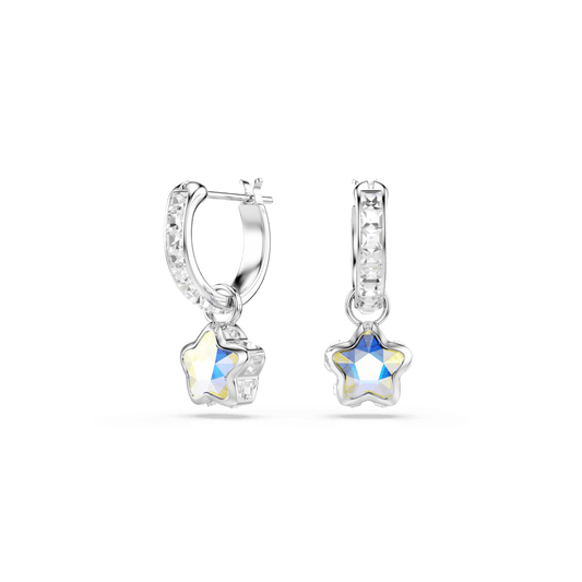 Chroma drop earrings, Mixed cuts, Star, White, Rhodium plated