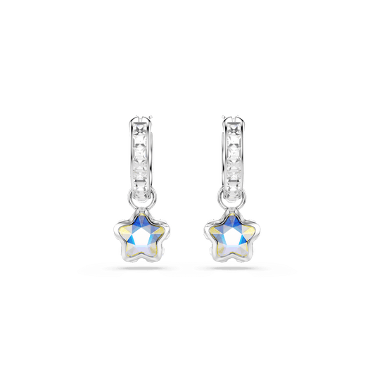 Chroma drop earrings, Mixed cuts, Star, White, Rhodium plated