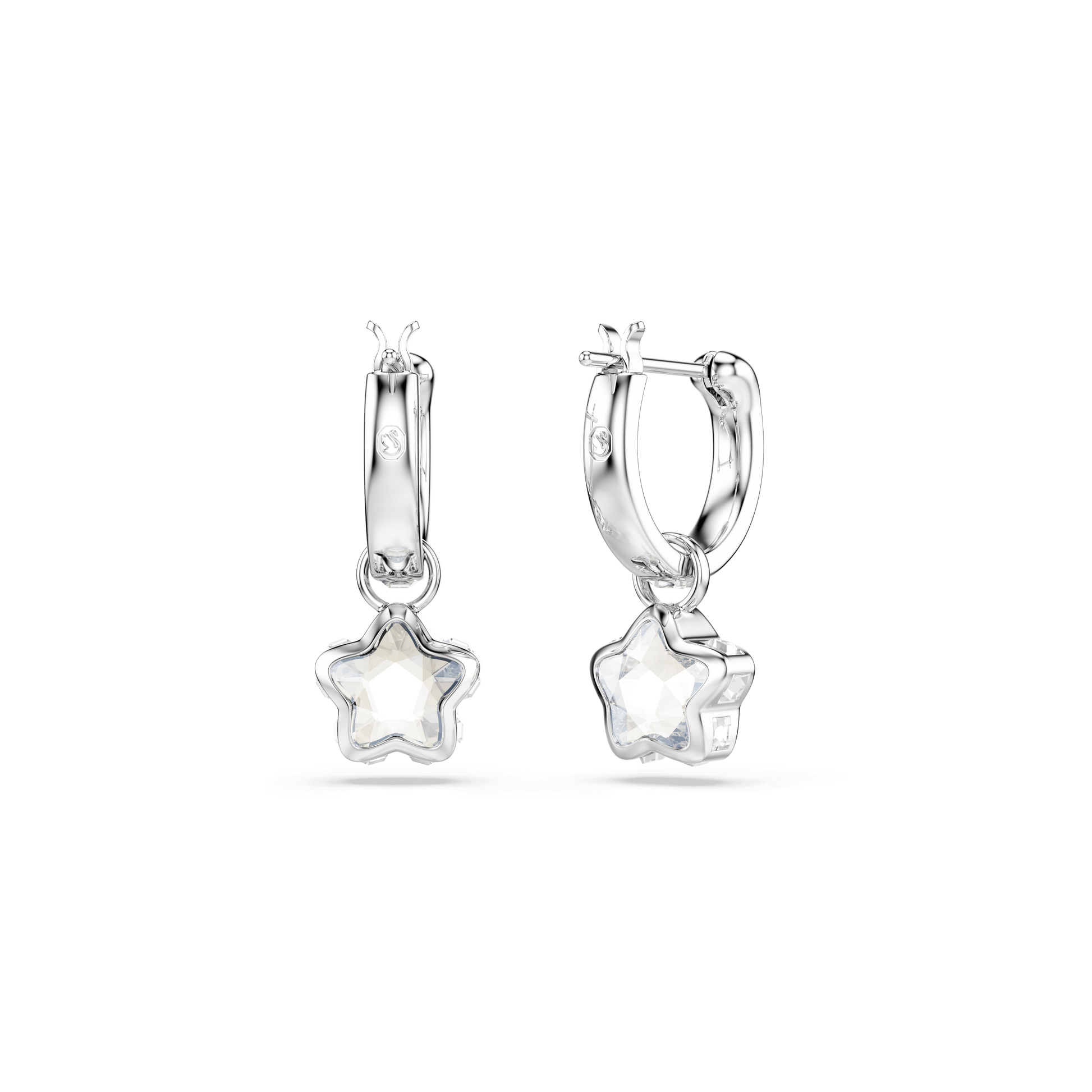 Chroma drop earrings, Mixed cuts, Star, White, Rhodium plated