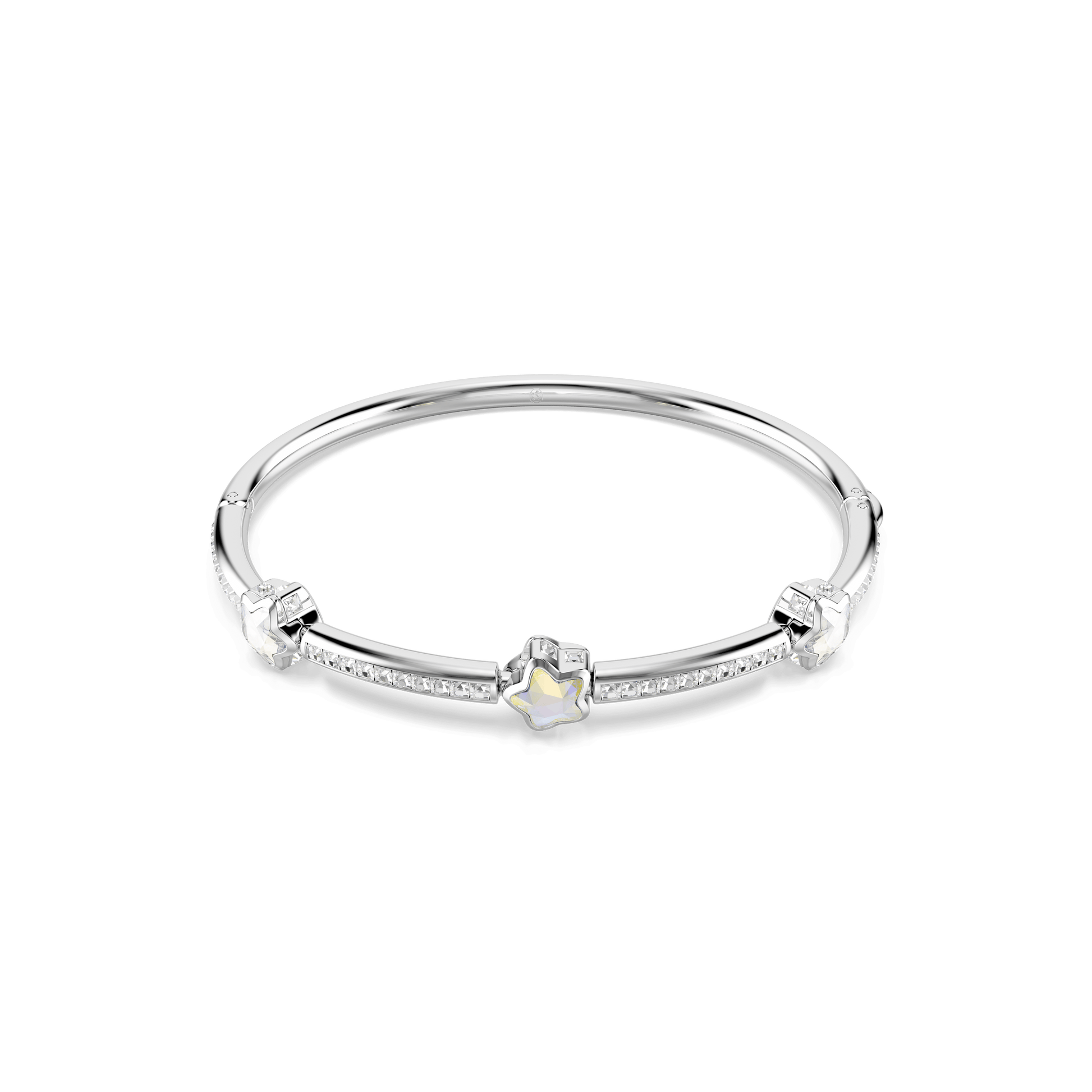 Chroma bangle, Mixed cuts, Star, White, Rhodium plated