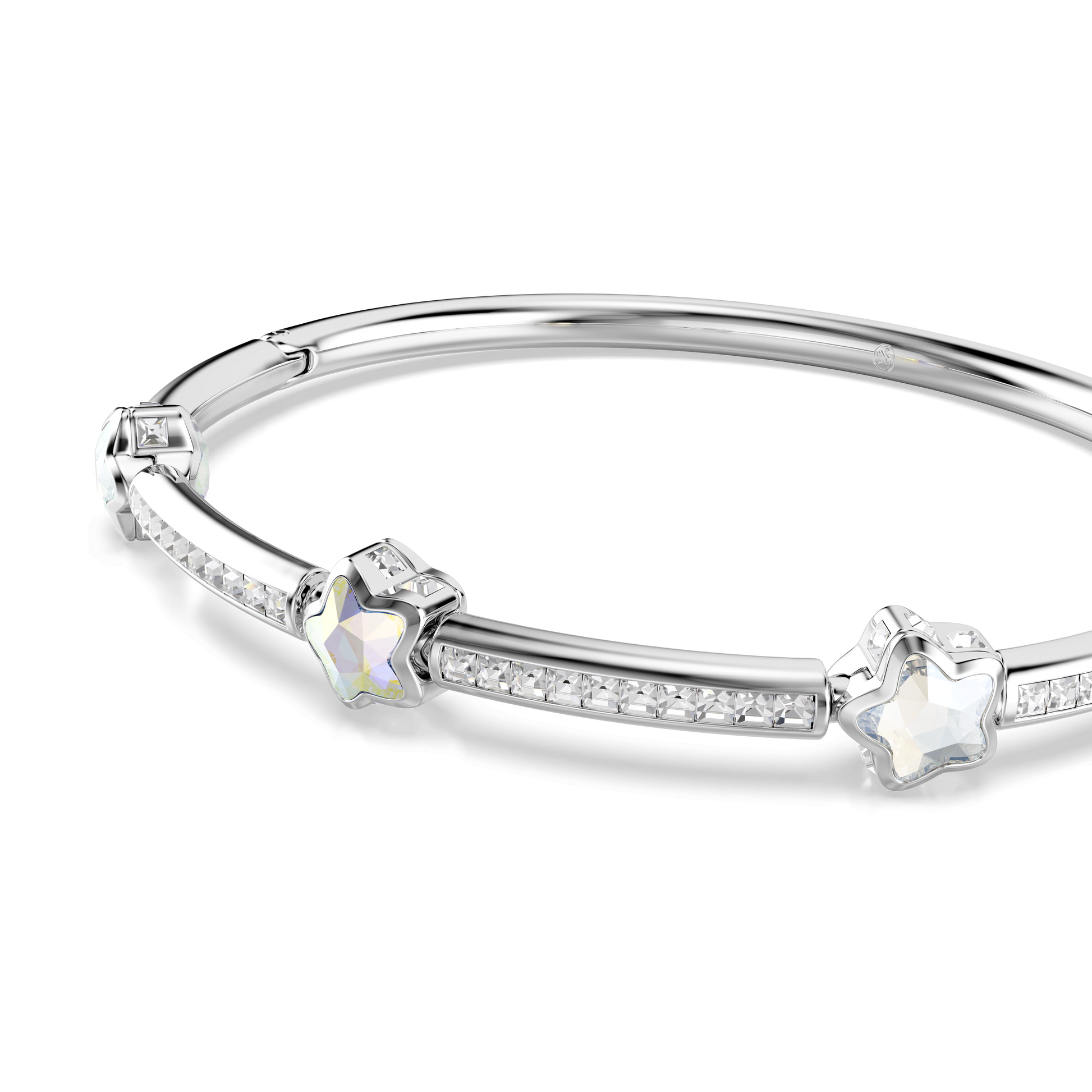 Chroma bangle, Mixed cuts, Star, White, Rhodium plated