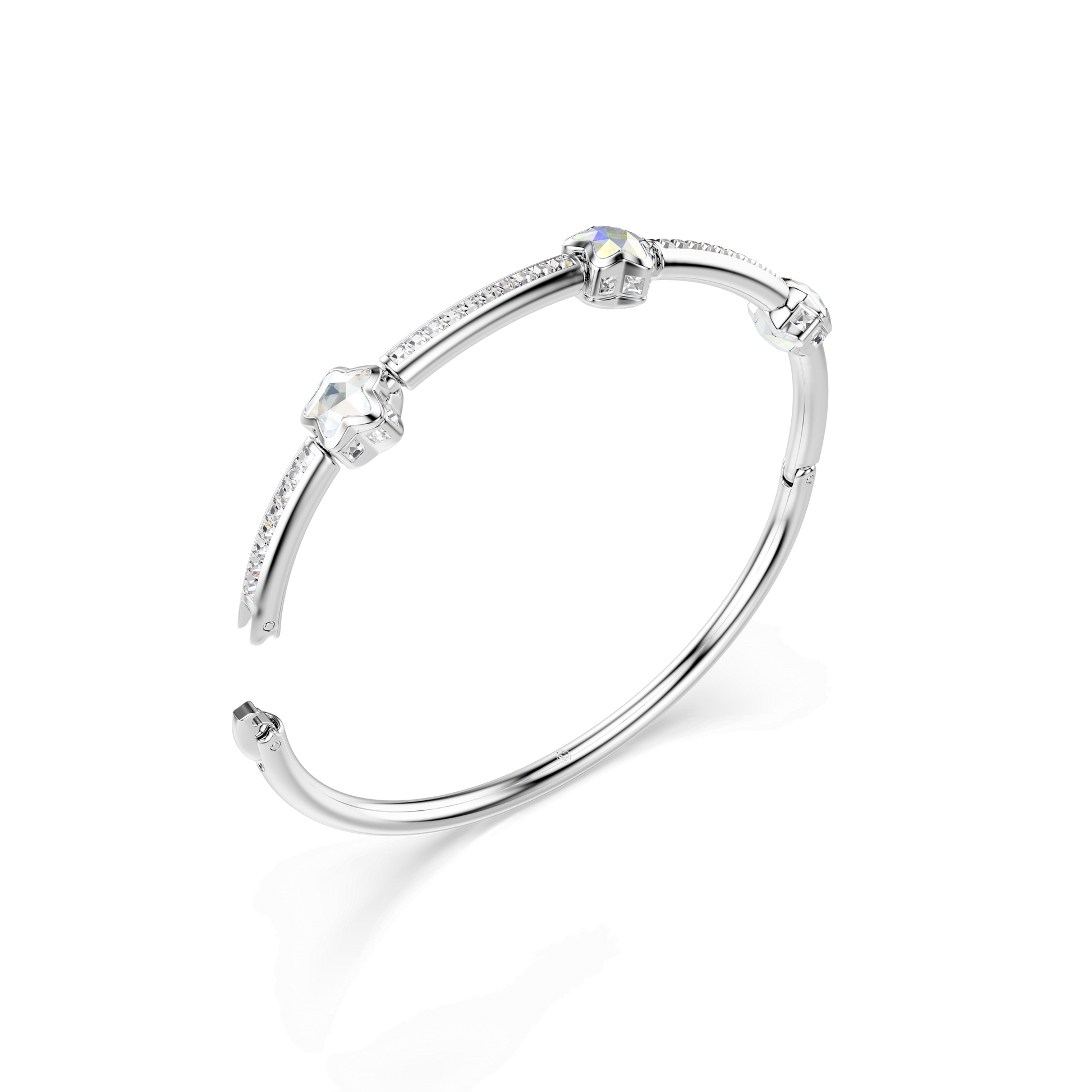 Chroma bangle, Mixed cuts, Star, White, Rhodium plated