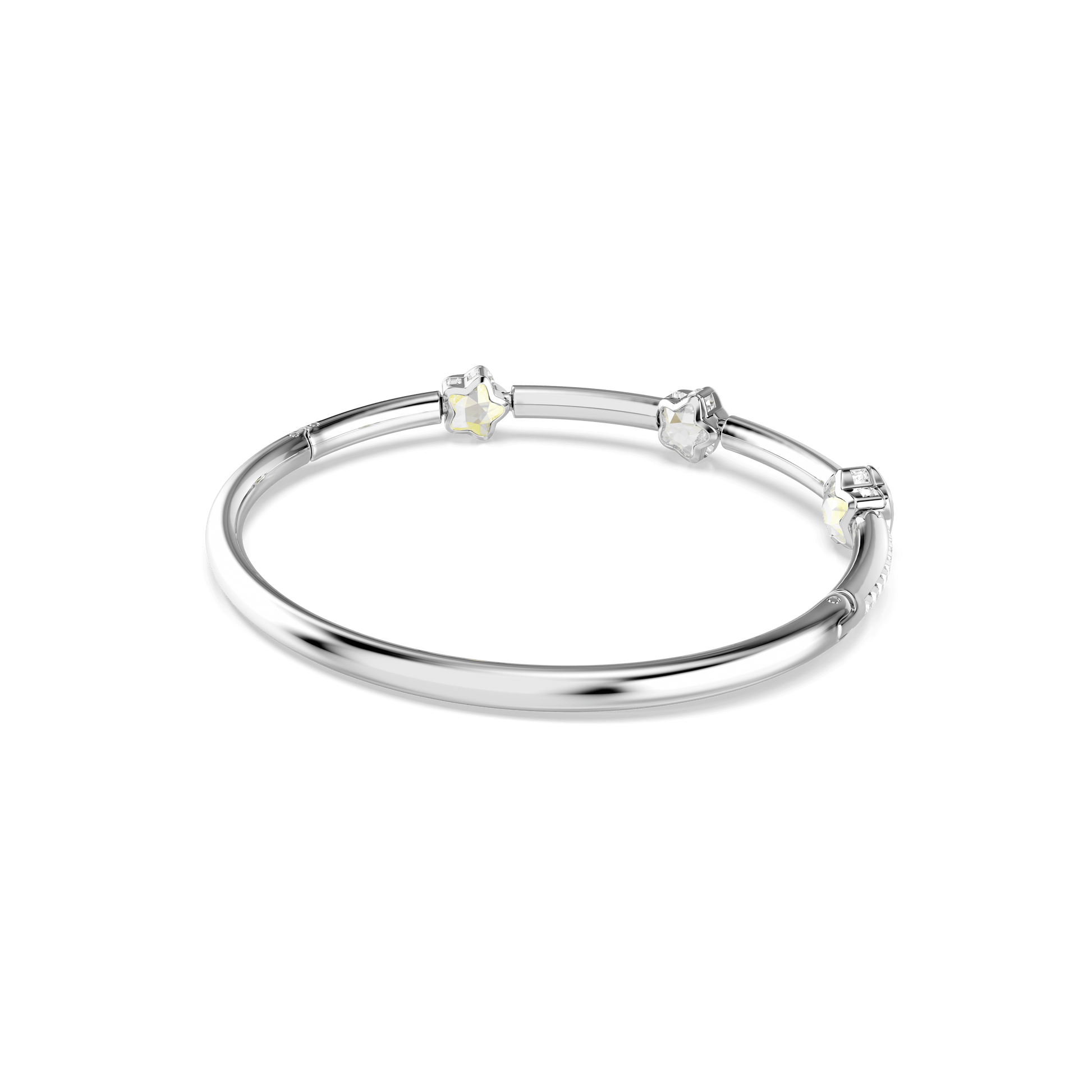 Chroma bangle, Mixed cuts, Star, White, Rhodium plated