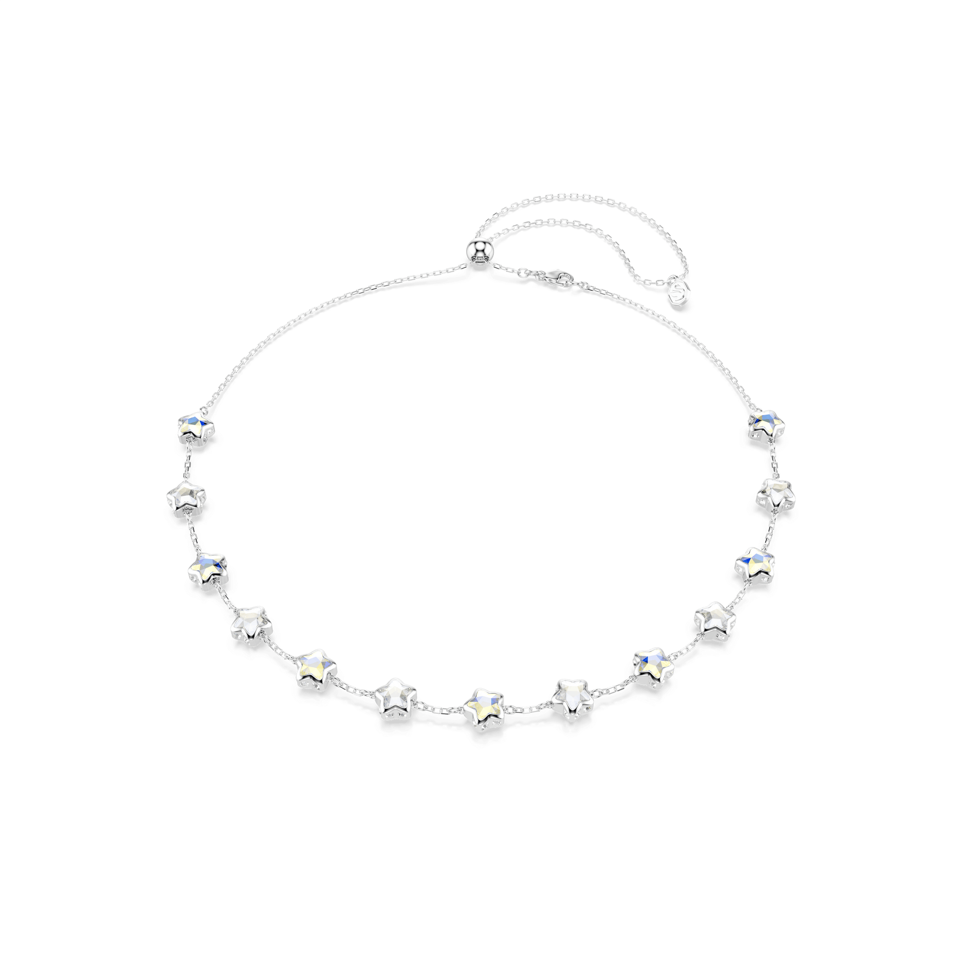 Chroma necklace, Mixed cuts, Star, White, Rhodium plated