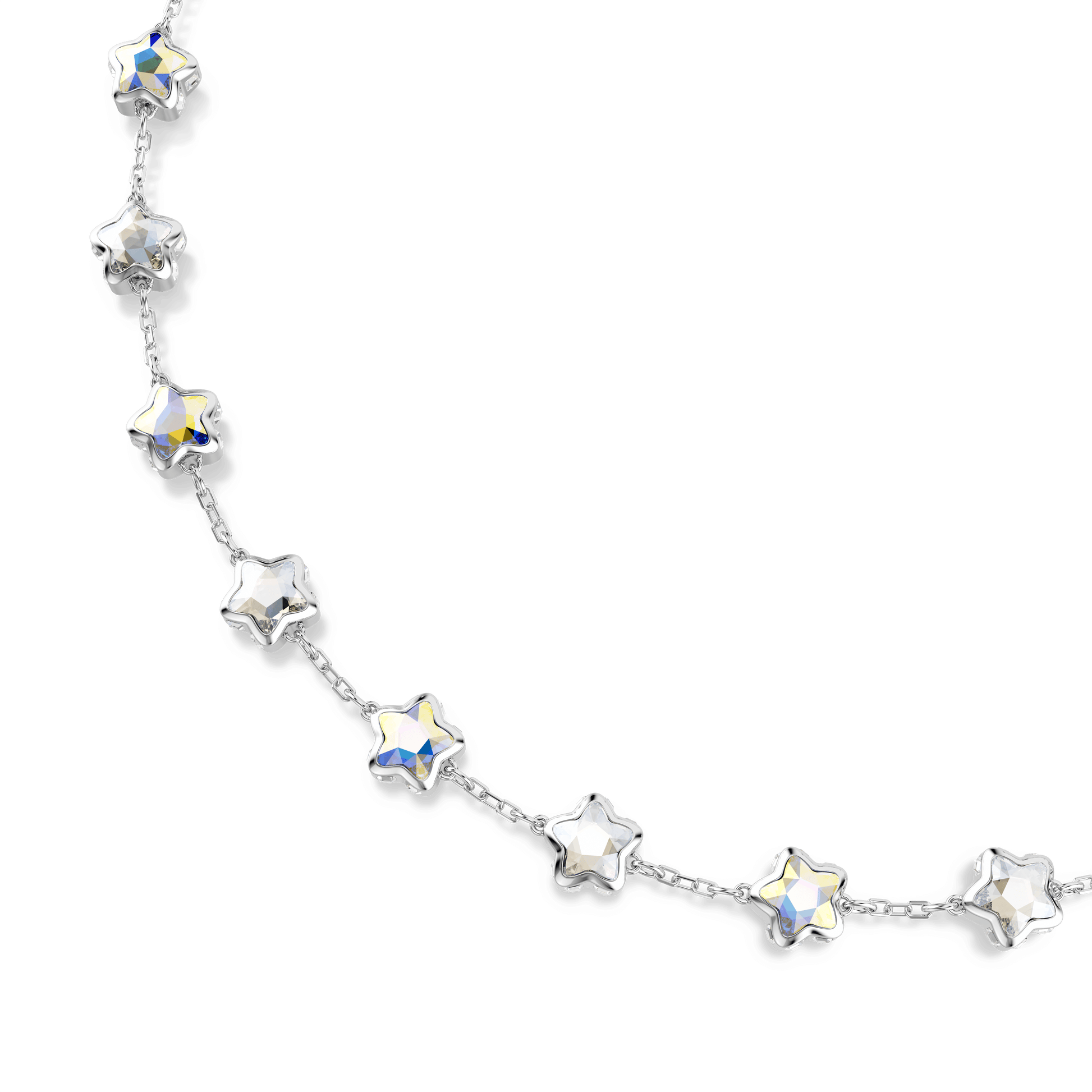 Chroma necklace, Mixed cuts, Star, White, Rhodium plated