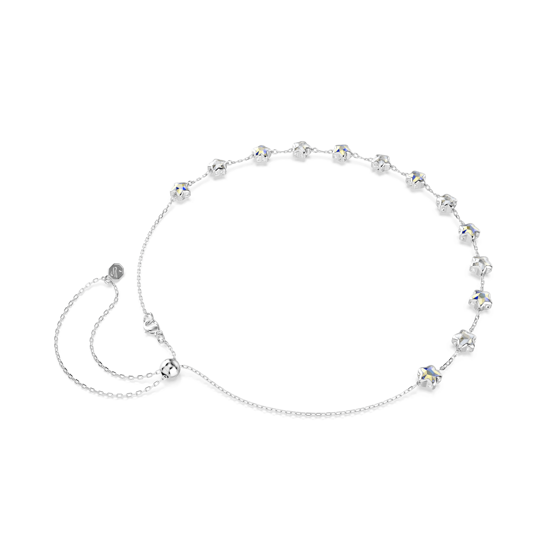 Chroma necklace, Mixed cuts, Star, White, Rhodium plated