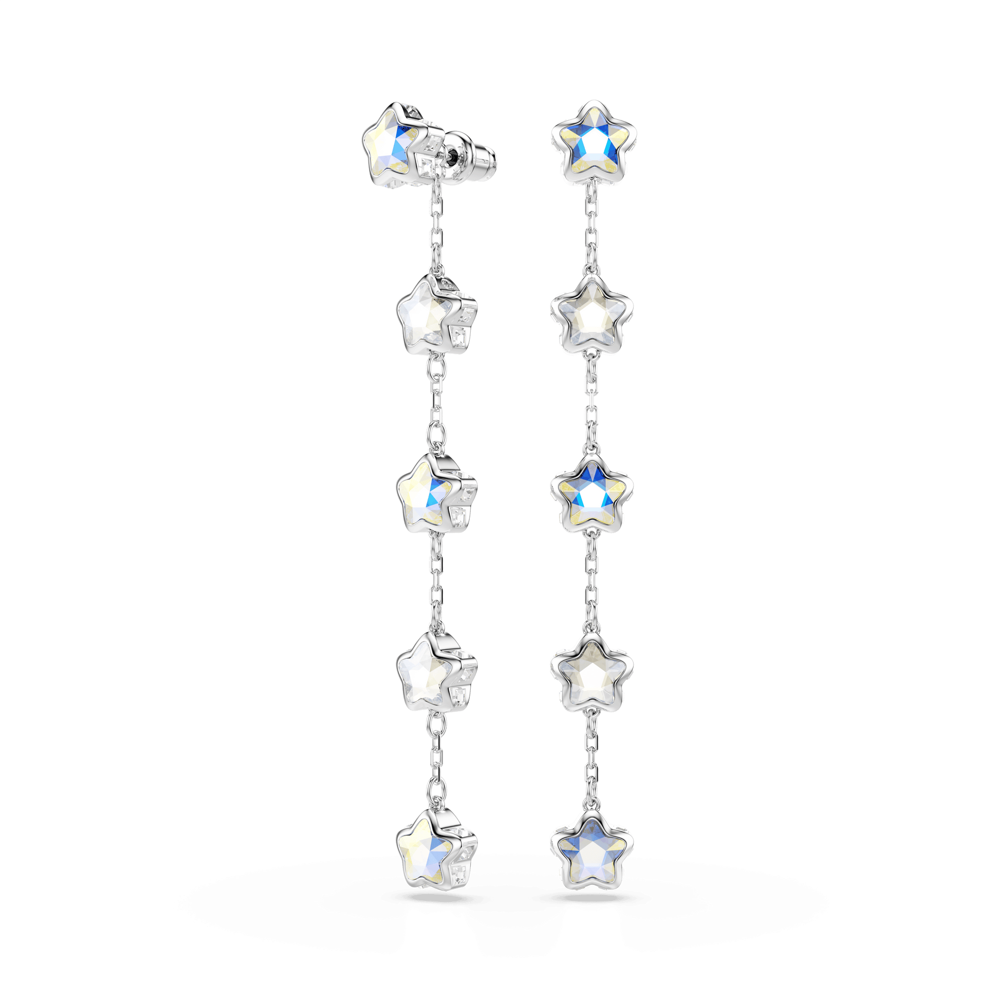 Chroma earrings, Mixed cuts, Star, White, Rhodium plated