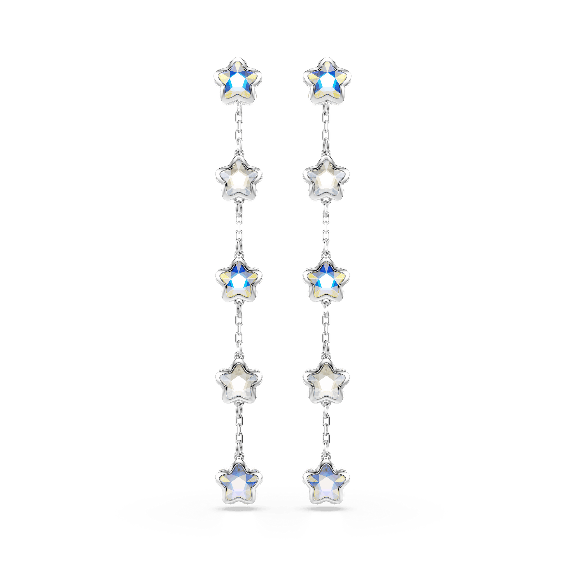 Chroma earrings, Mixed cuts, Star, White, Rhodium plated