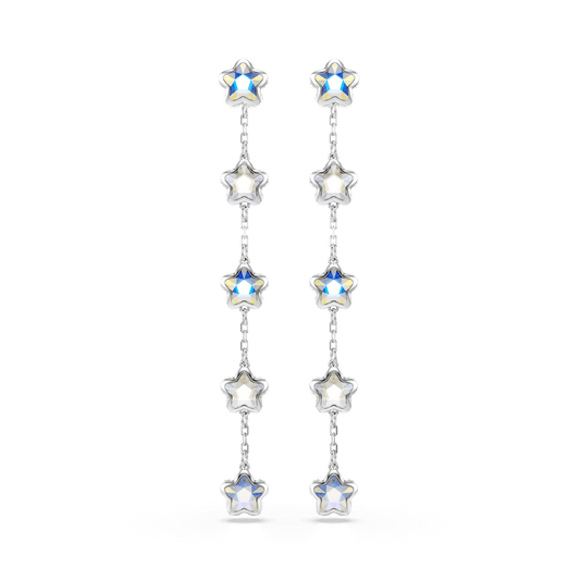Chroma earrings, Mixed cuts, Star, White, Rhodium plated