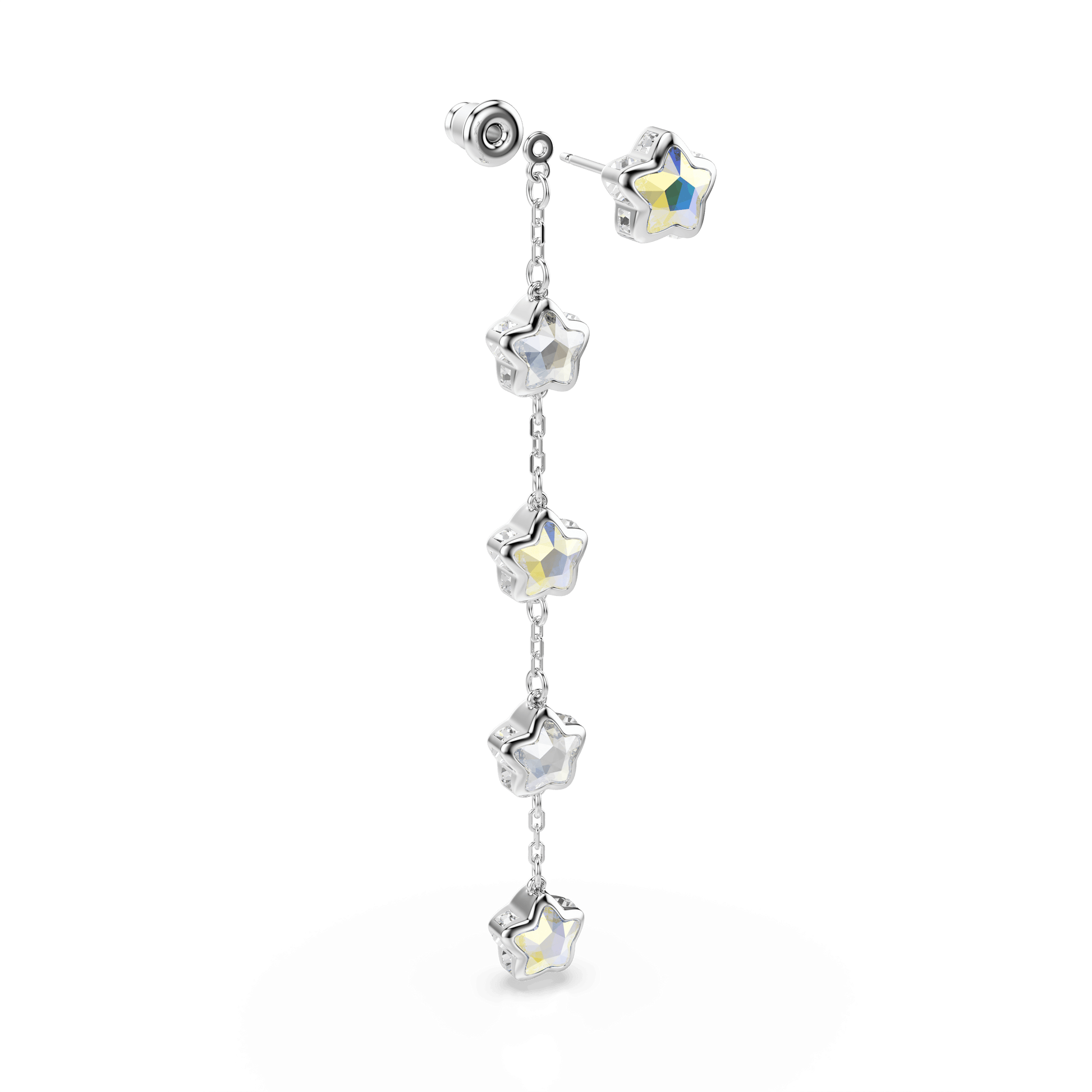 Chroma earrings, Mixed cuts, Star, White, Rhodium plated