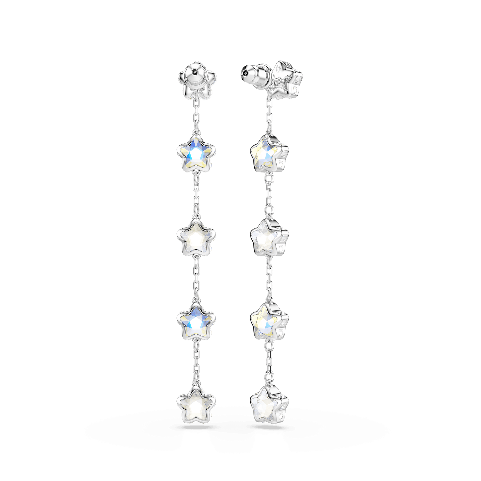 Chroma earrings, Mixed cuts, Star, White, Rhodium plated