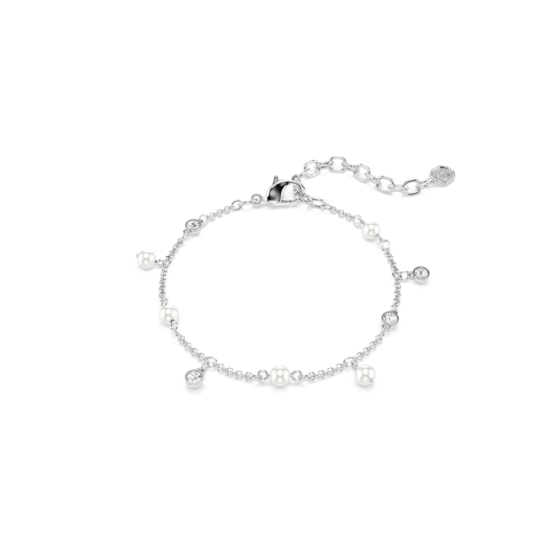 Imber bracelet, Crystal pearl, Round cut, White, Rhodium plated