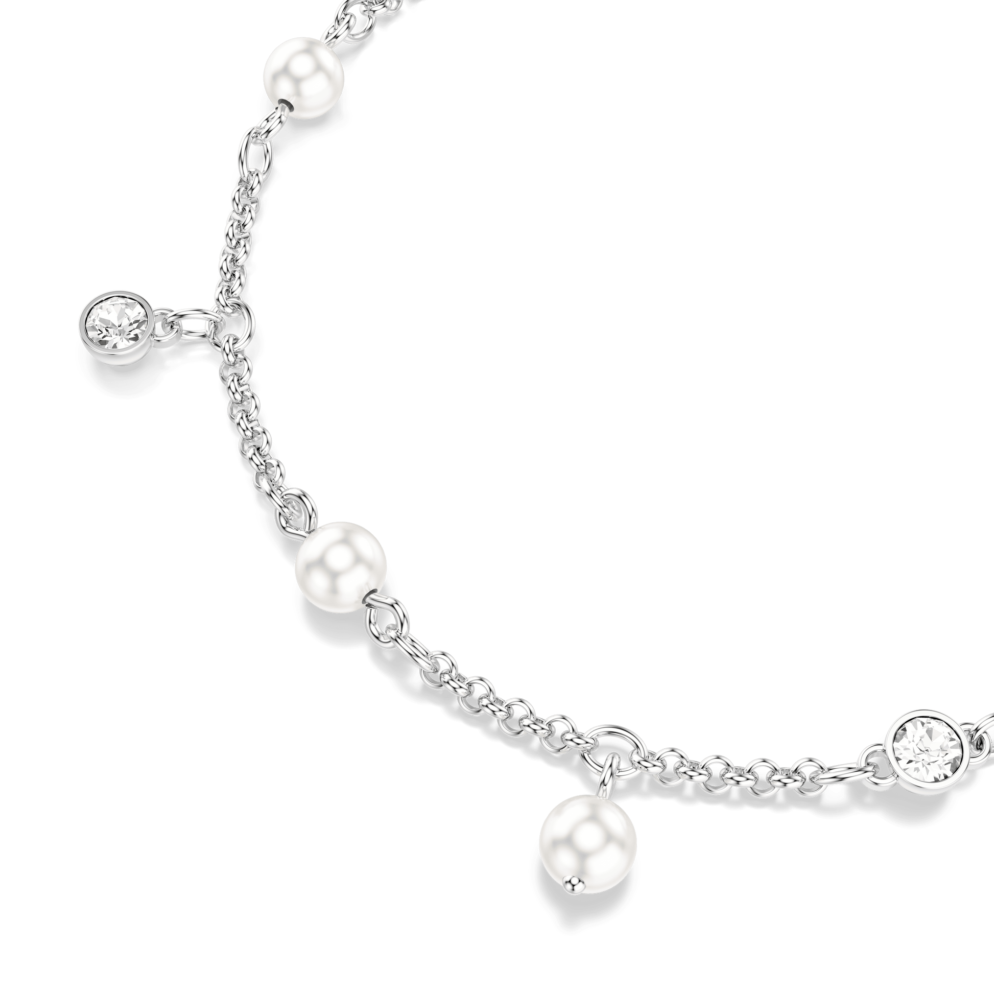 Imber bracelet, Crystal pearl, Round cut, White, Rhodium plated